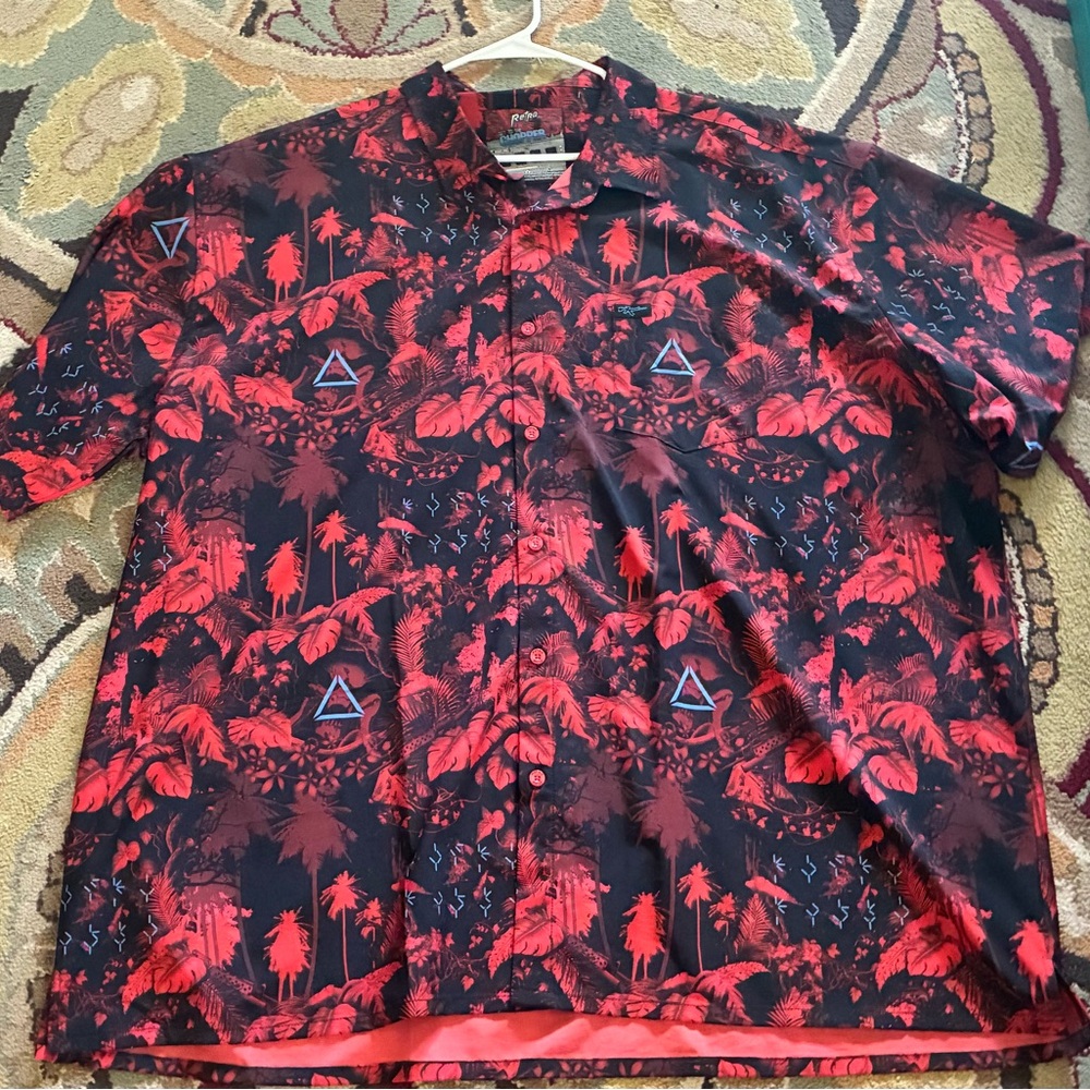 Men's Red & Black Tropical Short-Sleeve Shirt Jacket